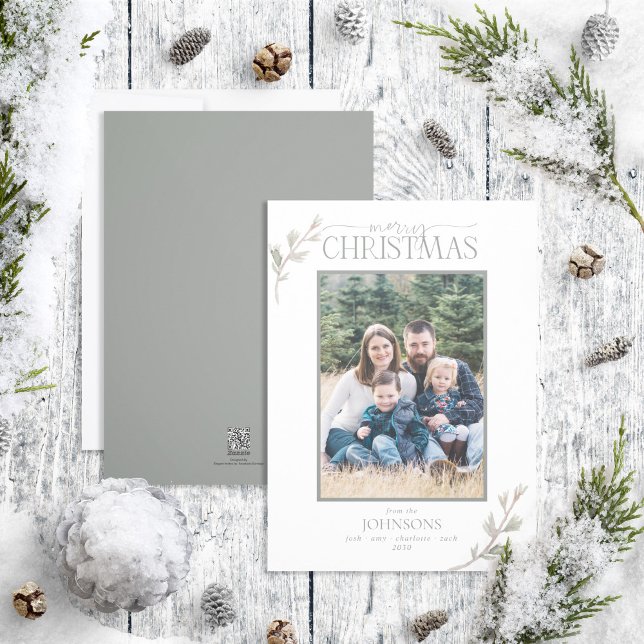 Cartes Pour Fêtes Annuelles Pin rustique Merry Famille Photo Neutre (Créateur téléchargé)