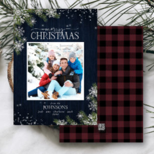 Cartes Pour Fêtes Annuelles Pin rustique Snowflakes Joyeux Photo famille