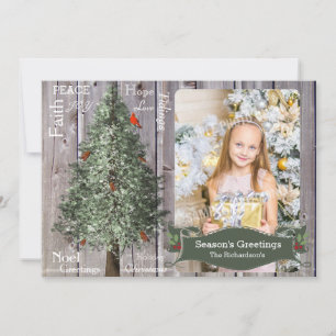 Cartes Pour Fêtes Annuelles Pin Tree Avec Cardinal Rustique Photo De Noël