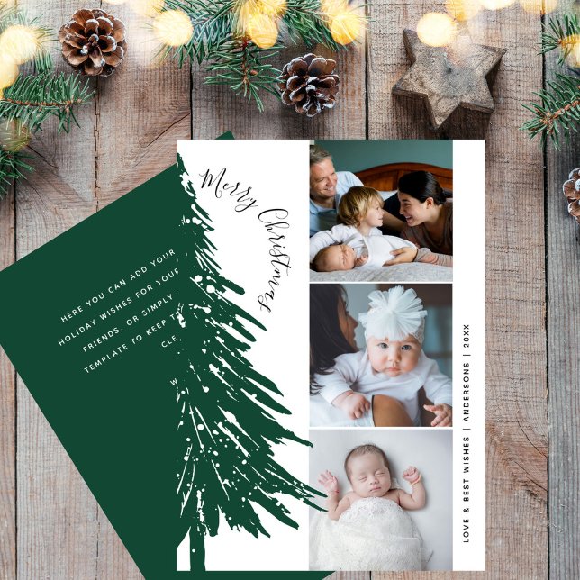 Cartes Pour Fêtes Annuelles Pin vert moderne Joyeux Bande photo de Noël (Créateur téléchargé)