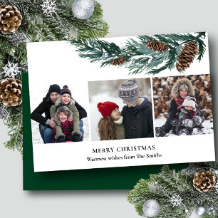Cartes Pour Fêtes Annuelles Pin vert rustique Bouton de cône 3 photo minimalis