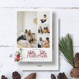 Cartes Pour Fêtes Annuelles Pinceau de Noël Holly Jolly Script 5 Photo