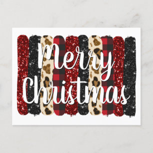 Cartes Pour Fêtes Annuelles Pinceaux Pailletés Glamour Léopard Joyeux Noël
