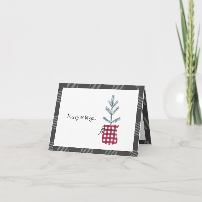 Cartes Pour Fêtes Annuelles Pine Arbre Noir Rouge Vacances Pays Planté (Devant)