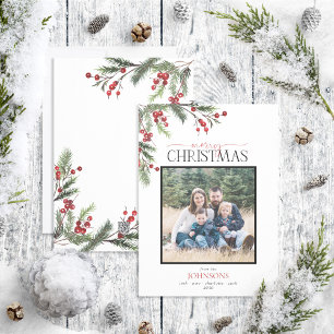 Cartes Pour Fêtes Annuelles Pine Berry Joyeux Noël Script Photo Holiday Ca