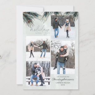 Cartes Pour Fêtes Annuelles Pine Boughs Aquarelle VACANCES 4 Photos