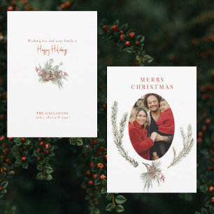 Cartes Pour Fêtes Annuelles Pine Boughs & Berries Photo Noël