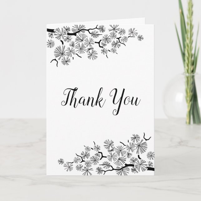 Cartes Pour Fêtes Annuelles Pine Branche noir blanc (Devant)