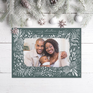 Cartes Pour Fêtes Annuelles Pine cône vert foncé des fougères des bois