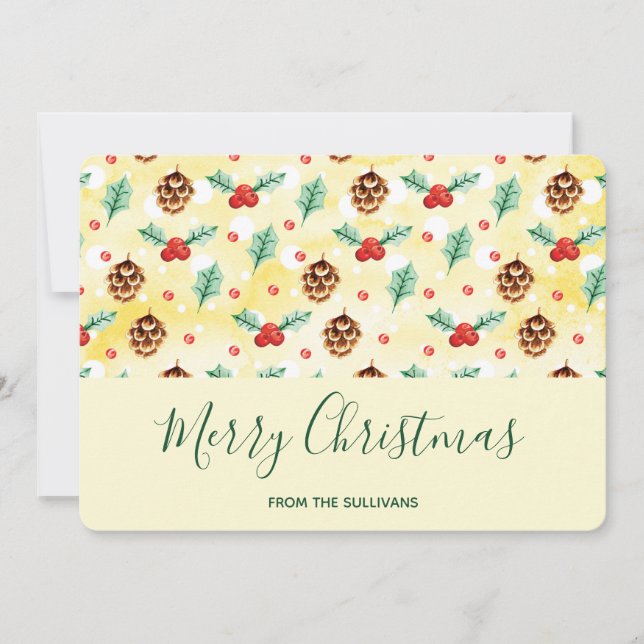 Cartes Pour Fêtes Annuelles Pine Cones et Motif de Noël Holly (Devant)