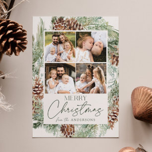 Cartes Pour Fêtes Annuelles Pine d'aquarelle rustique - Vin de cône - photo Co