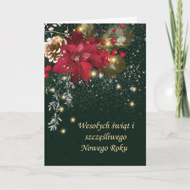 Cartes Pour Fêtes Annuelles Pine de Noël Poinsettia Holly Garland (Devant)