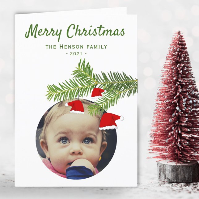Cartes Pour Fêtes Annuelles Pine de Noël Rouge moderne Joyeux Noël Photo (Créateur téléchargé)