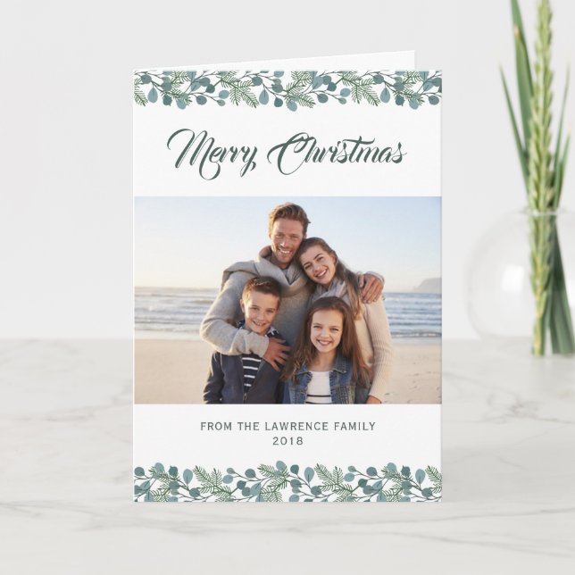 Cartes Pour Fêtes Annuelles Pine Eucalyptus Foliing Joyeux Noël Photo (Devant)