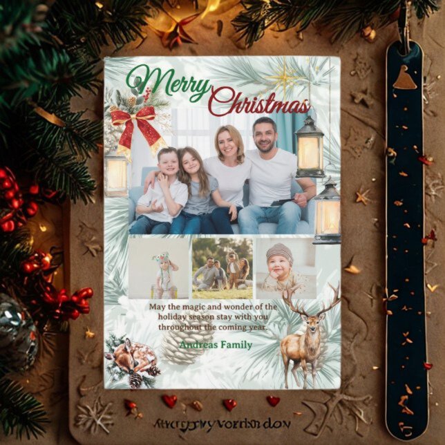 Cartes Pour Fêtes Annuelles Pine Needle Family 4 Photo Collage Merry Christmas (Créateur téléchargé)