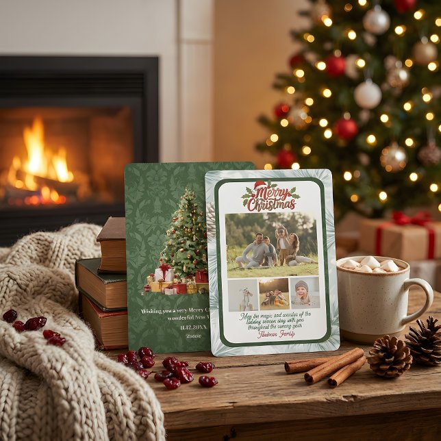 Cartes Pour Fêtes Annuelles Pine Needle Merry Christmas Collage (Créateur téléchargé)