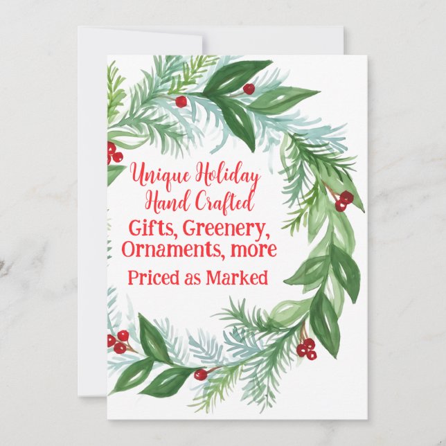 Cartes Pour Fêtes Annuelles Pine Red Berry Holiday Greens Christmas Fair Sign (Devant)