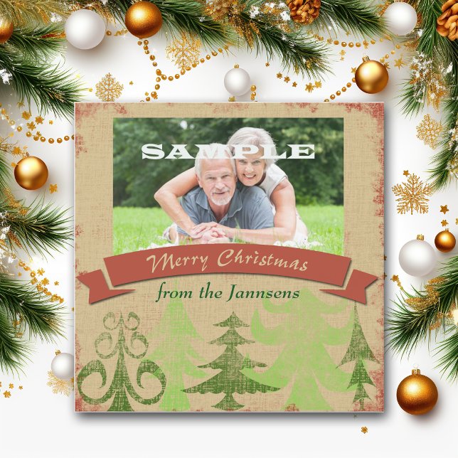 Cartes Pour Fêtes Annuelles Pine Trees Frontière Joyeux Noël (Créateur téléchargé)