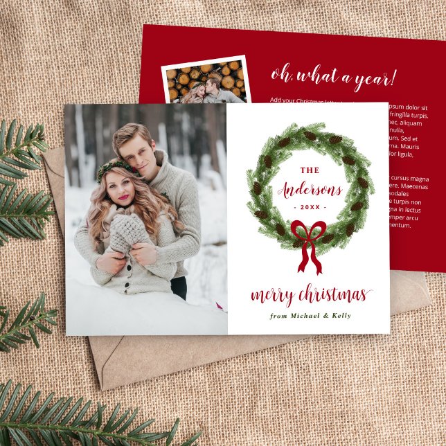 Cartes Pour Fêtes Annuelles Pine Wreath 3 Photo | Lettre de Noël (Créateur téléchargé)