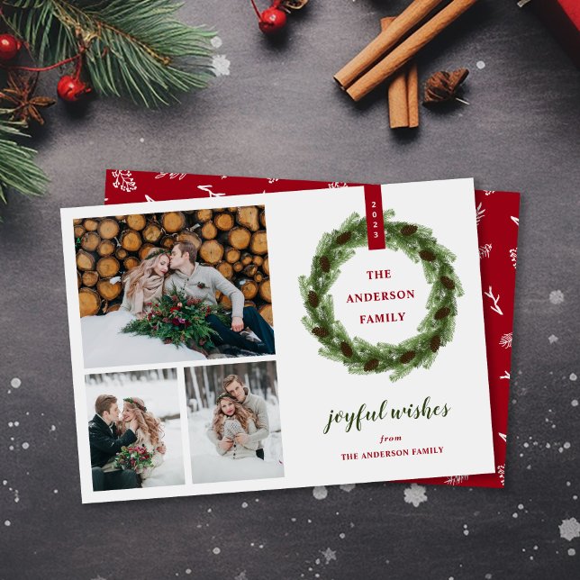 Cartes Pour Fêtes Annuelles Pine Wreath Joyeuse Wains 3 Photo (Créateur téléchargé)
