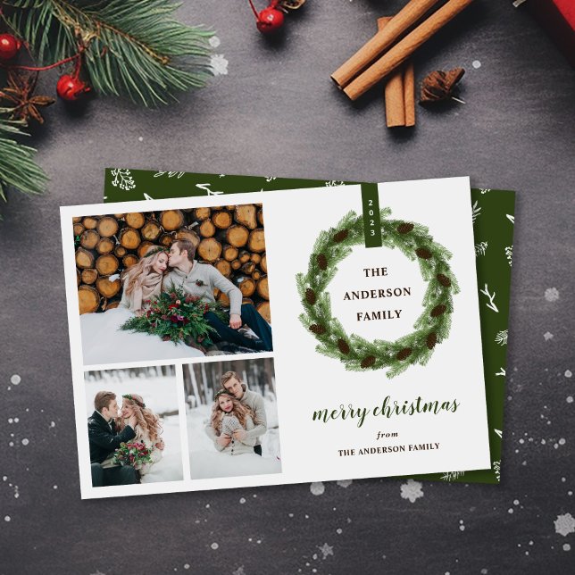 Cartes Pour Fêtes Annuelles Pine Wreath Joyeux Noël 3 Photo (Créateur téléchargé)