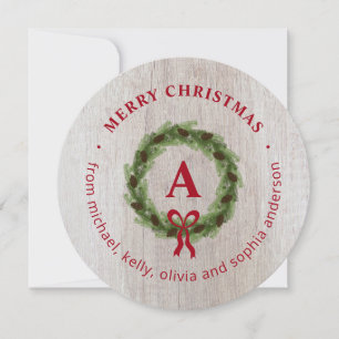 Cartes Pour Fêtes Annuelles Pine Wreath Joyeux Noël Round Photo
