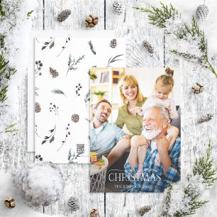 Cartes Pour Fêtes Annuelles Pinecone d'hiver noir Joyeux Noël Photo Holidays
