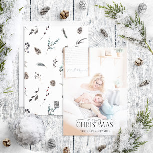 Cartes Pour Fêtes Annuelles Pinecone d'hiver Noir Joyeux Noël Photo Vacances