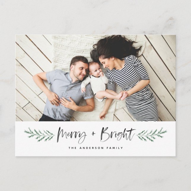 Cartes Pour Fêtes Annuelles Pineneedle Joyeux et brillant photo moderne (Devant)