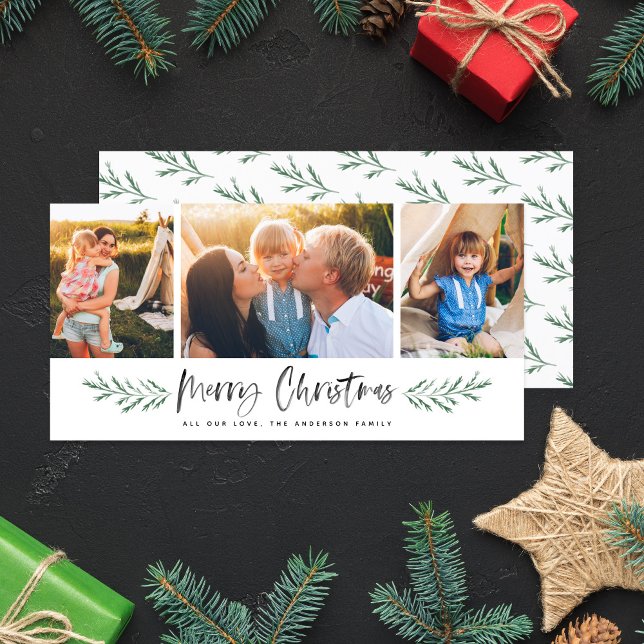Cartes Pour Fêtes Annuelles Pineneedle Joyeux Noël Moderne 3 Photo Collage (Créateur téléchargé)