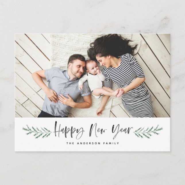 Cartes Pour Fêtes Annuelles Pineneedle Joyeux Nouvel An Photo moderne (Devant)