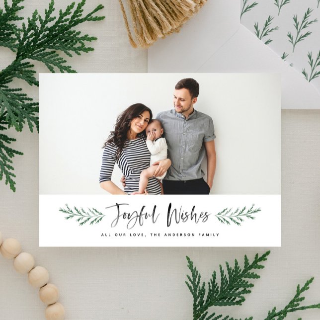 Cartes Pour Fêtes Annuelles Pineneedle Joyful Wis Photo moderne (Créateur téléchargé)