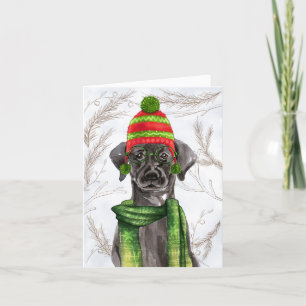 Cartes Pour Fêtes Annuelles Pines and a Black Lab Christmas Dog