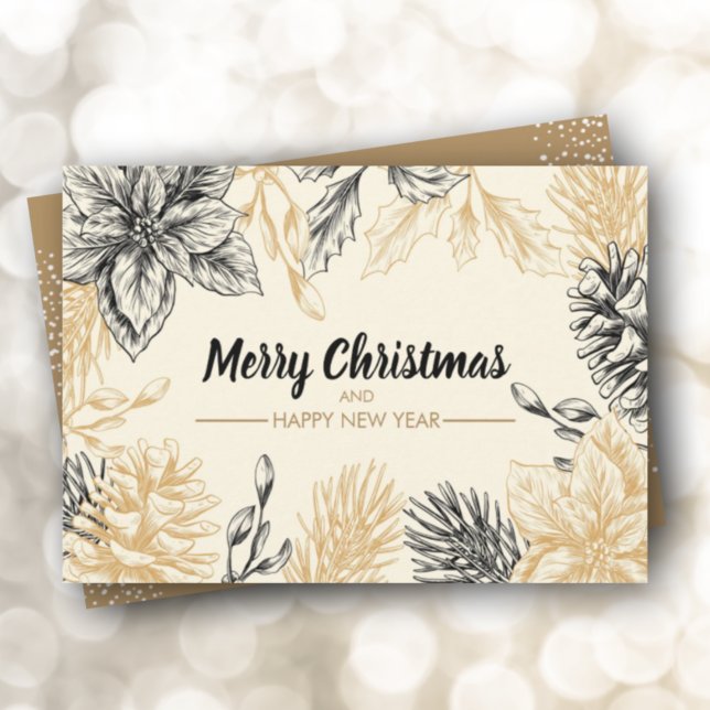 Cartes Pour Fêtes Annuelles Pines Poinsettias Flat Christmas (Créateur téléchargé)
