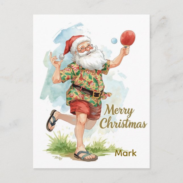Cartes Pour Fêtes Annuelles Ping Pong  Merry Christmas with Santa Claus Ping  (Devant)