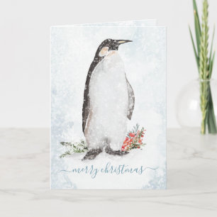 Cartes Pour Fêtes Annuelles Pingouin arctique Blustering Scene d'hiver Snowfla