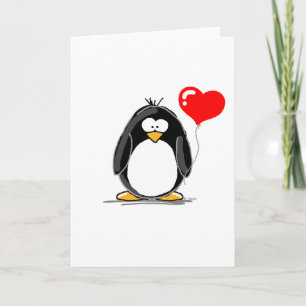 Cartes Pour Fêtes Annuelles Pingouin avec ballon cardiaque