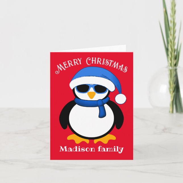 Cartes Pour Fêtes Annuelles Pingouin cool mignon Joyeux rouge de Noël (Devant)