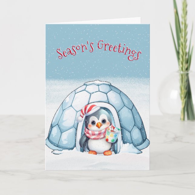 Cartes Pour Fêtes Annuelles Pingouin de Noël avec Igloo (Devant)