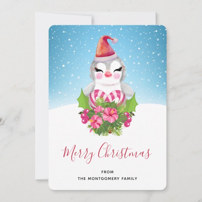 Cartes Pour Fêtes Annuelles Pingouin de Noël mignon à Santa Hat (Devant)