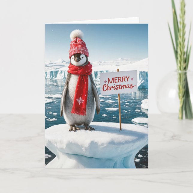 Cartes Pour Fêtes Annuelles Pingouin De Noël Sur Un Iceberg (Devant)