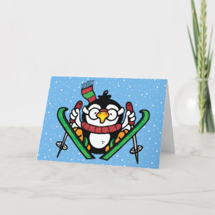 Cartes Pour Fêtes Annuelles Pingouin de saut à ski