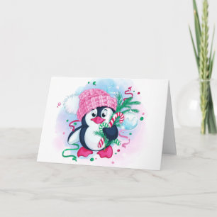 Cartes Pour Fêtes Annuelles Pingouin doux avec Sucres de canne Noël