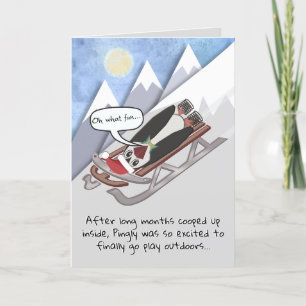 Cartes Pour Fêtes Annuelles Pingouin drôle sur traîneau Personnalisé