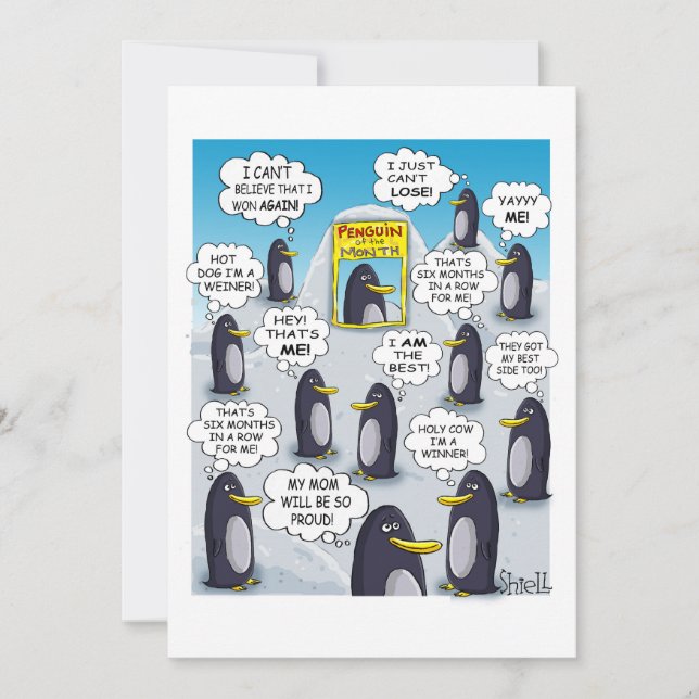 Cartes Pour Fêtes Annuelles Pingouin du mois. (Devant)