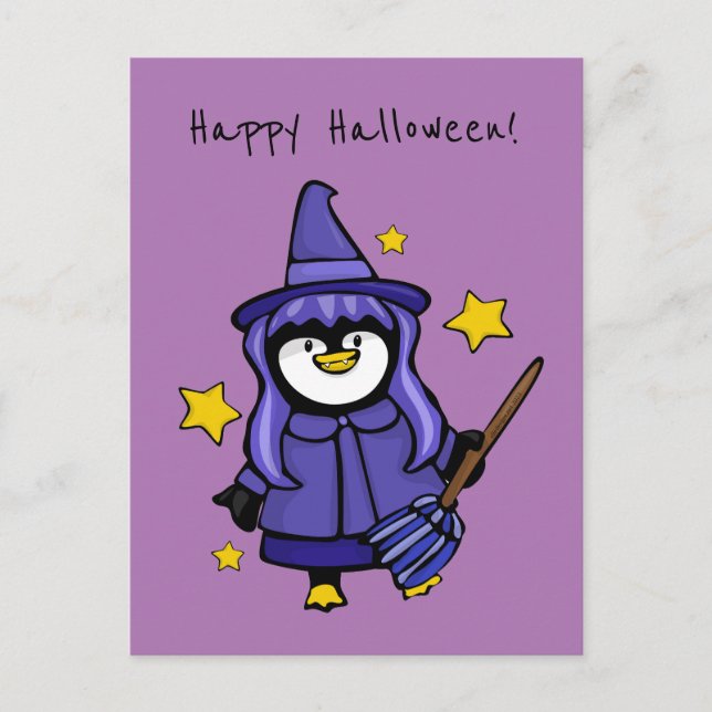 Cartes Pour Fêtes Annuelles Pingouin Halloween Witchy (Devant)