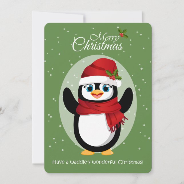 Cartes Pour Fêtes Annuelles Pingouin mignon à Santa Hat & Scarf Joyeux Noël (Devant)