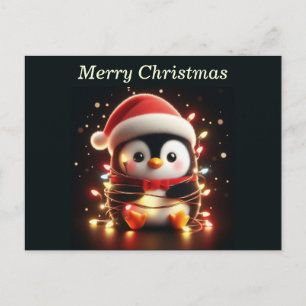 Cartes Pour Fêtes Annuelles Pingouin mignon enveloppé dans les lumières de Noë