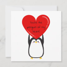 Pingouin mignon tenant un grand coeur rouge - cart
