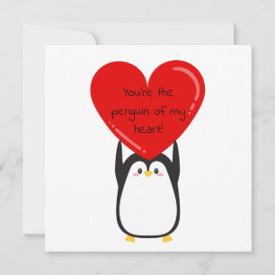 Cartes Pour Fêtes Annuelles Pingouin mignon tenant un grand coeur rouge - cart